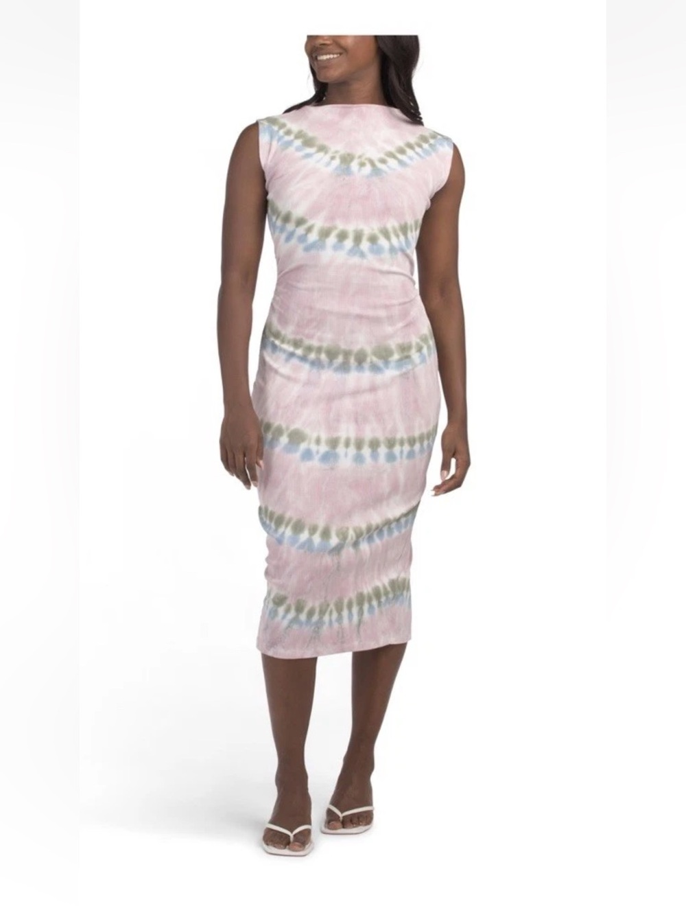 Young Fabulous & Broke  Mauve Tie-Dye Midi Dress with Blue and Olive Accents, S